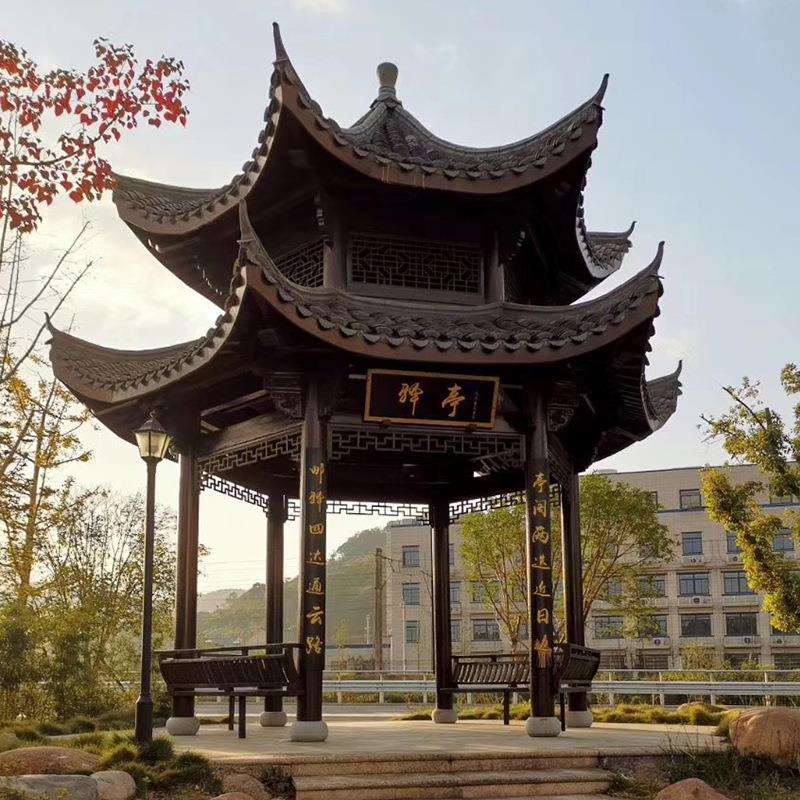 户外双层中式仿古六角双层凉亭庭院花园别墅古建木质仿古亭子