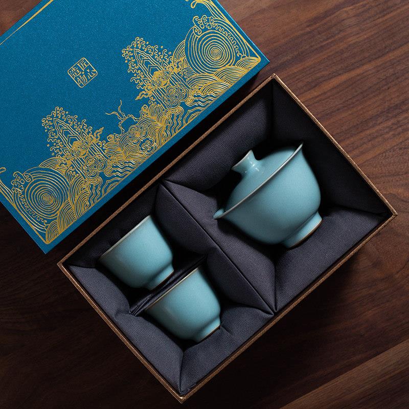 手工汝窑茶杯主人杯单杯陶瓷品茗功夫茶具天青不开片汝瓷盖碗套装