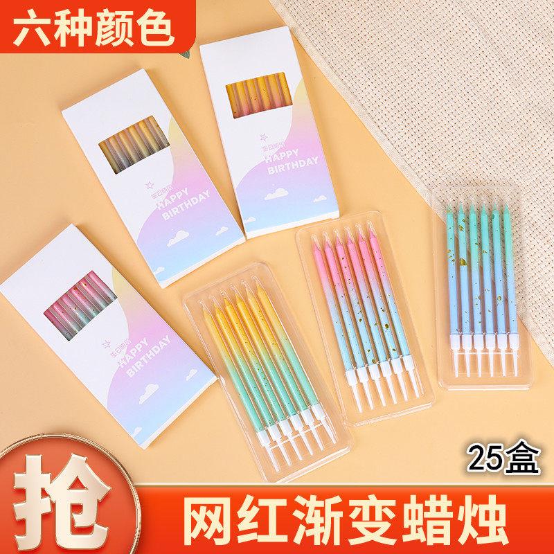 生日蜡烛蛋糕烘焙螺纹镀金儿童创意浪漫派对无烟彩色网红渐变蜡烛