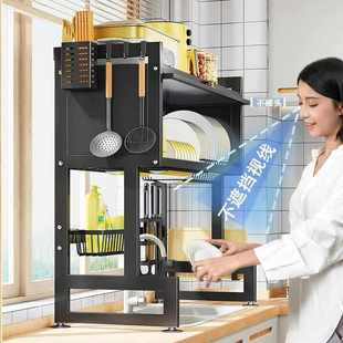 厨房家用置物架沥水碗碟架水上碗碟收纳架带柜门防尘碗盘沥水架