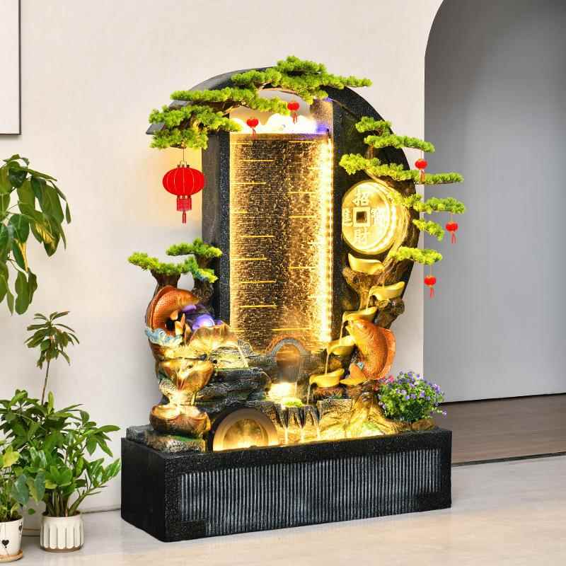 幕墙流水屏玄关假山水喷泉循环水景装风饰风客水轮厅花EHA园落地