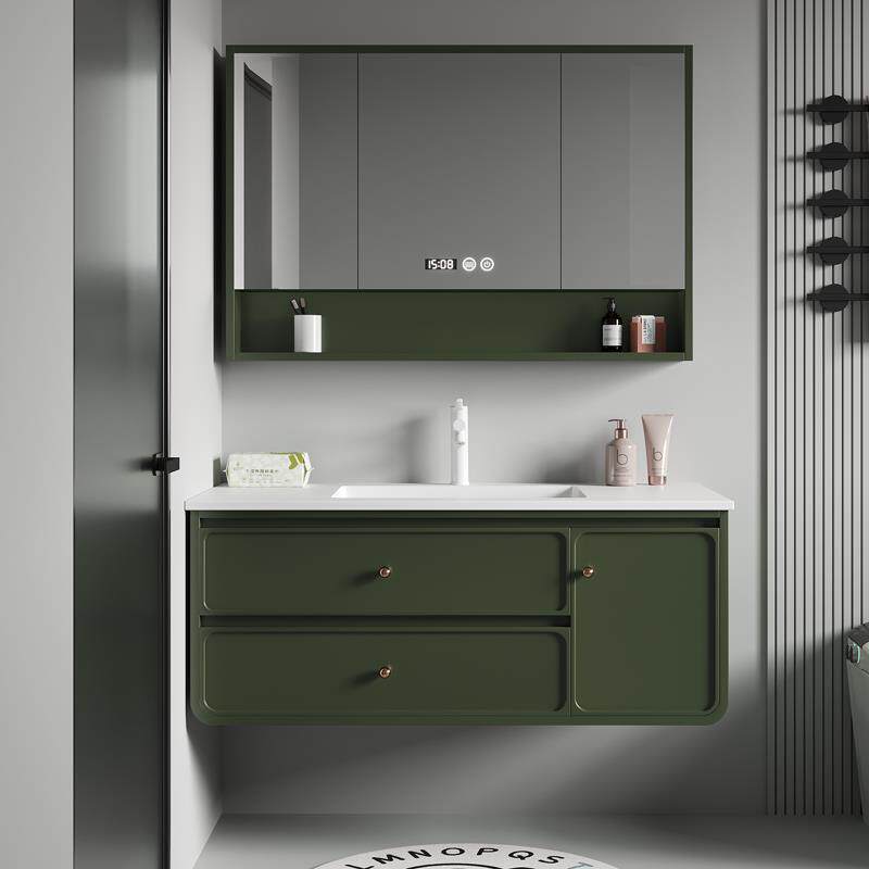 定制 |法式复古橡木烤漆浴室柜组合陶瓷一体盆卫生间洗漱台洗手盆