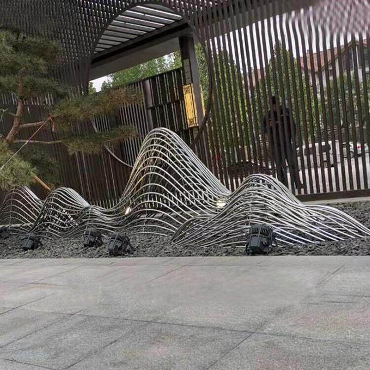 定制不锈钢假山雕塑镂空铁艺金属山形摆件售楼处园林水景装饰小品