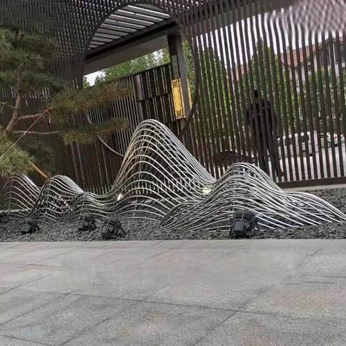 定制不锈钢假山雕塑镂空铁艺金属山形摆件售楼处园林水景装饰小品