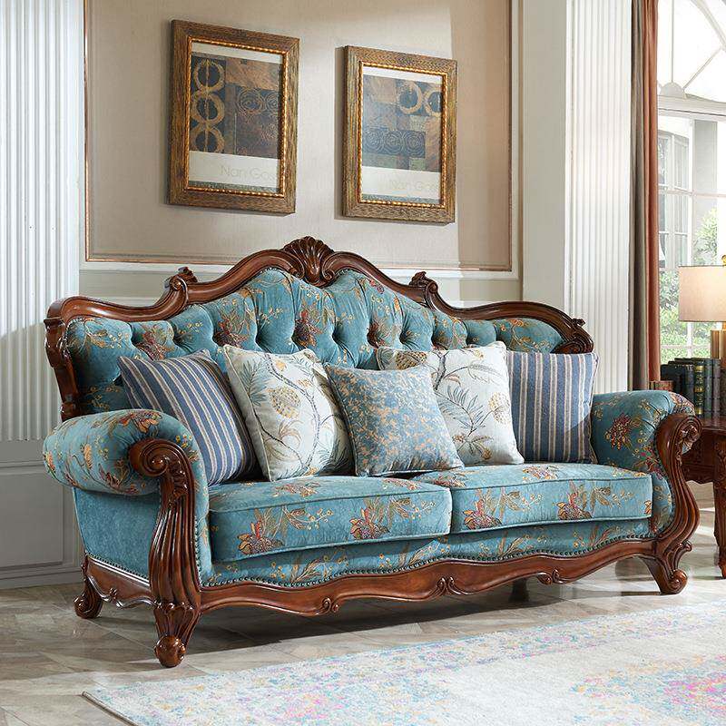 欧式田布沙发组合套装园客厅美式全实木A-98花雕简约轻奢艺高端三