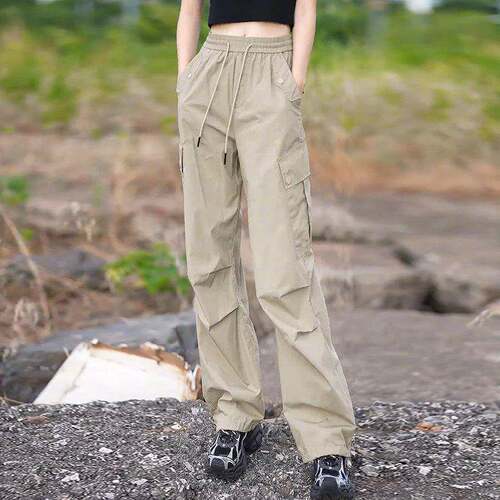 高腰美式直筒工装裤女2026新款夏季薄款休闲阔腿裤宽松运动束脚裤