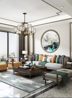 新式型厅沙发组合实木现代简约轻奢客WCQ布艺中样板间大小户别墅