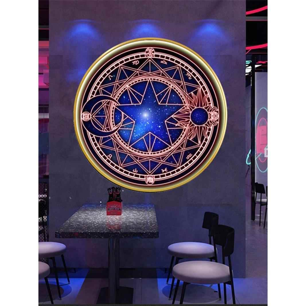 炫酷科幻魔法阵装饰画KTV酒吧墙面挂画魔卡少女卧室led圆形发光灯图片