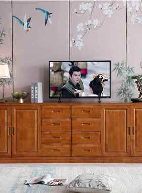 中实木电视柜2APU.42米.8米3.6米加高08cm客厅影视柜长储物式背景