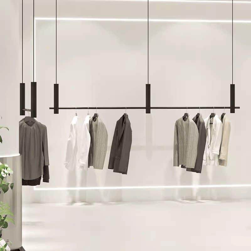 服装店吊架婚纱架女装店吊杆黑色钢丝绳高低调节挂衣架子悬吊式天