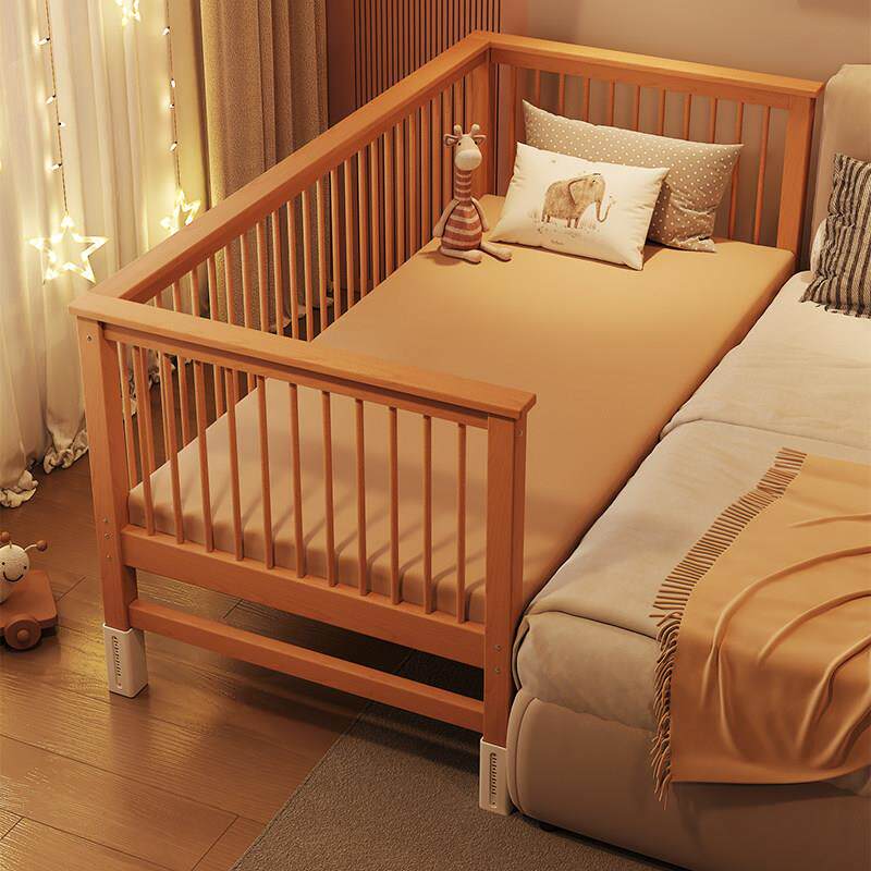 榉木儿童拼接床加宽床边小床带护栏男女孩宝宝床实木婴儿拼接大床