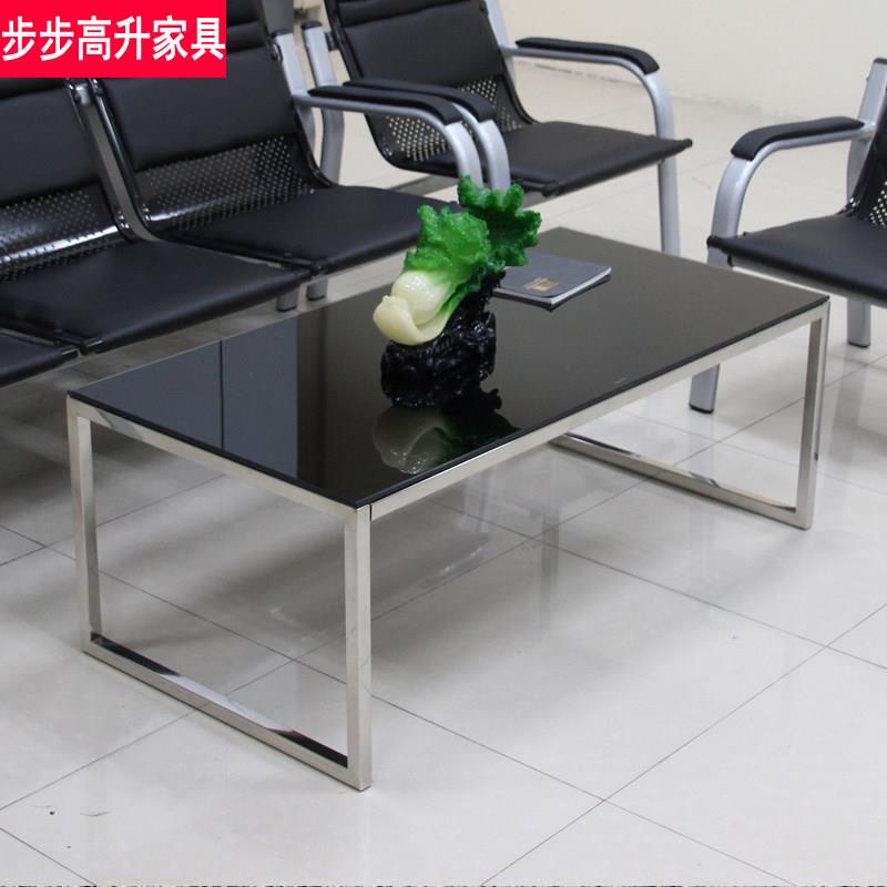 办公室茶几简约现代不锈钢化玻璃茶几小型简单长方形茶几黑色方形