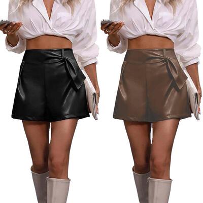 Lacquer leather belt shorts, high waisted pants, women's