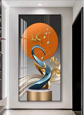 现代简约轻奢进门入户玄关装饰画 画带灯高端2025年新款过道客厅