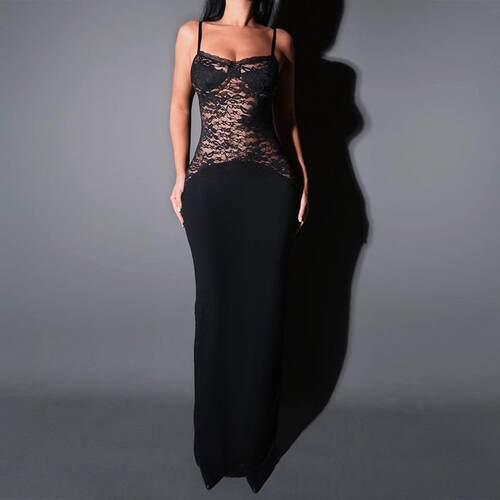 Women's evening dress, long skirt, lace patchwork