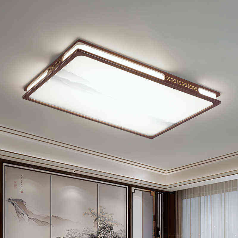 新中式实木客厅吸顶灯led超薄圆形长方形大厅灯餐厅卧室书房灯具
