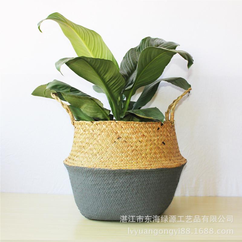 710用自然色中间2直径3 手工草编织折叠花盆107自然杂志整理收纳