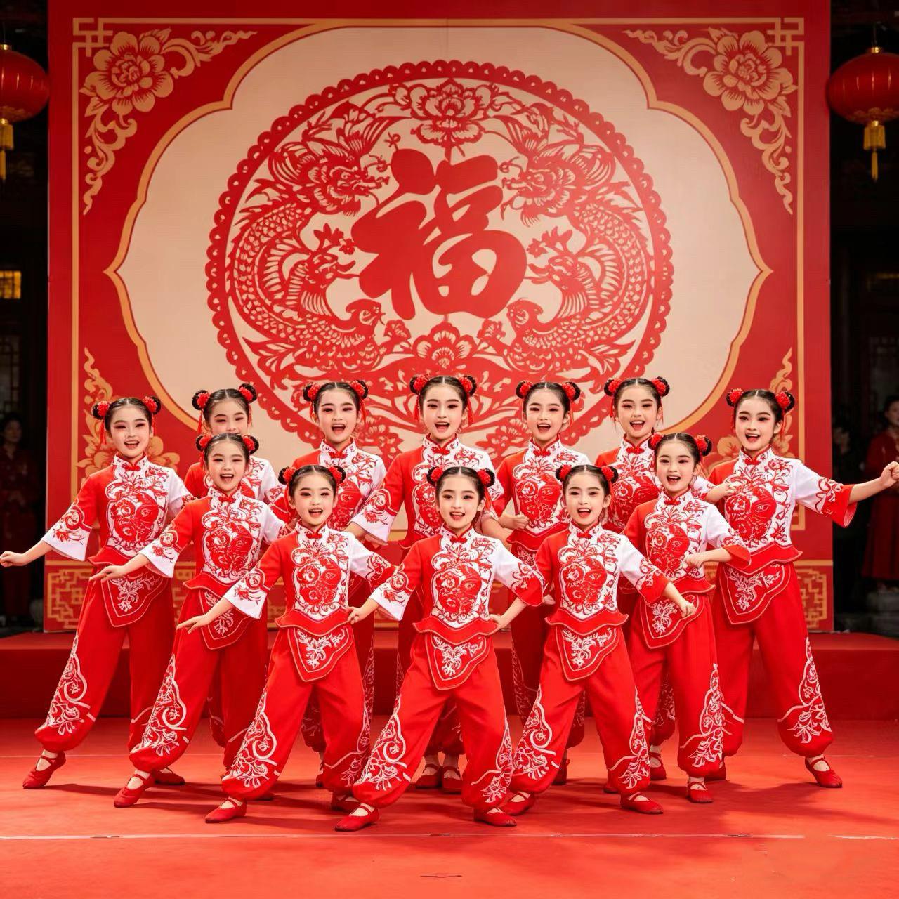 六一新款儿童秧歌服腰鼓扇子舞灯笼演出服开门红喜庆民族风舞蹈服