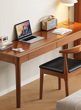 实木窄加厚书桌4045cm简约家用电脑桌小户型卧室学生双层写字桌