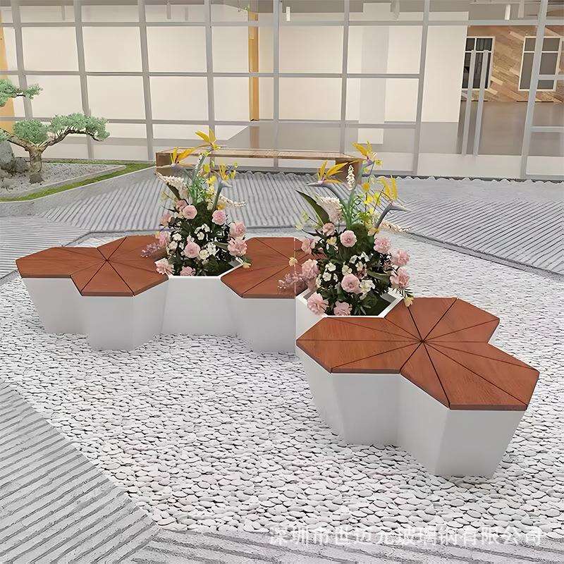 玻璃钢枫叶休闲椅商场广场公共休息等候椅花盆座椅创意拼接长坐凳