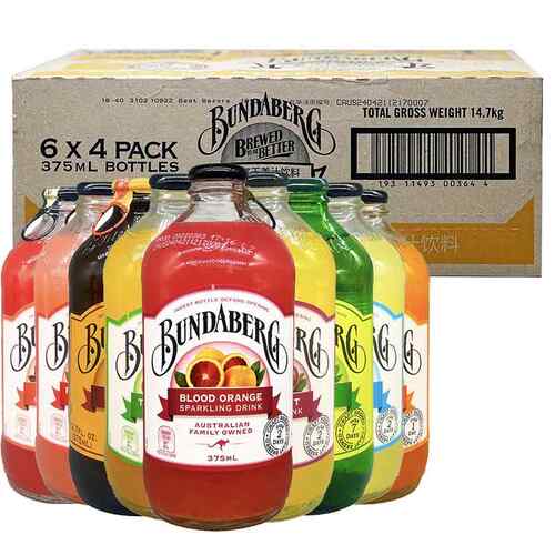 【正品促销】宾得宝bundaberg澳洲果味气泡水百香果姜汁蜜桃375ml