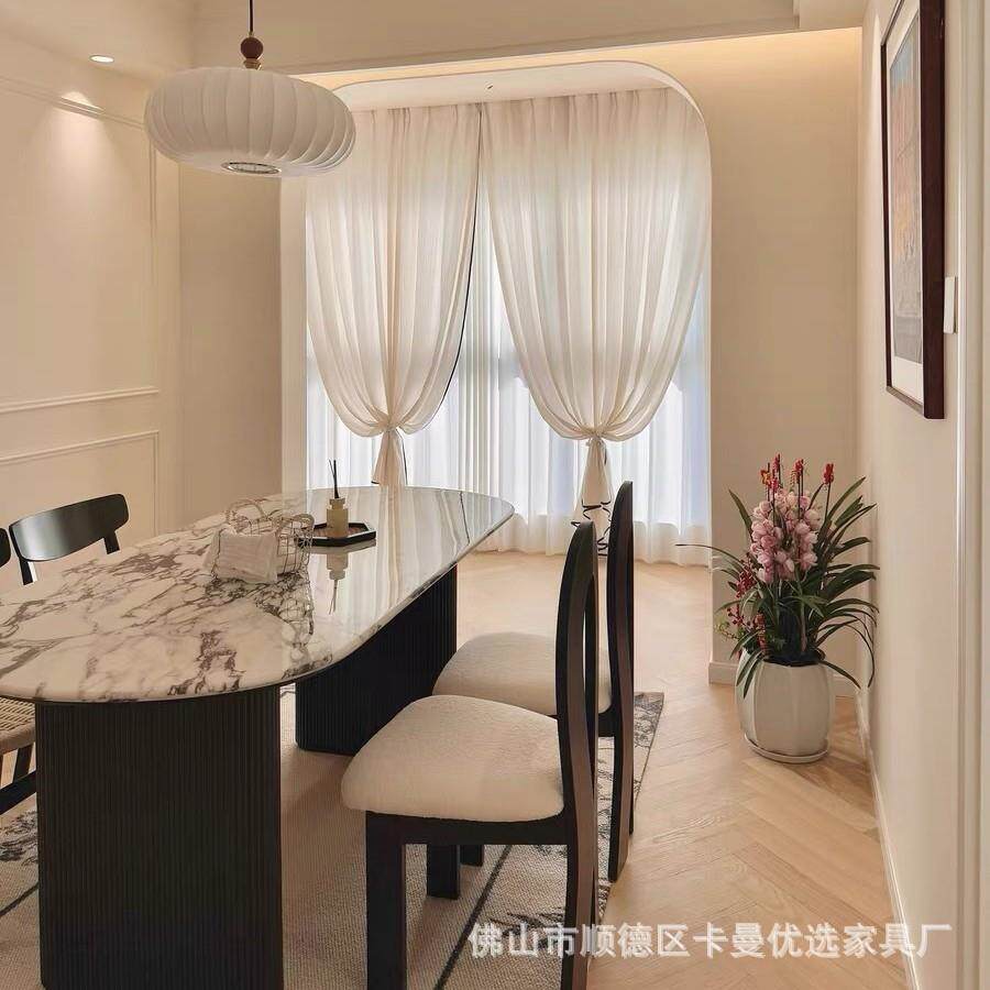 琉光餐桌宝格莉大理石餐桌椭圆形法式奶油风轻奢复古实木桌椅