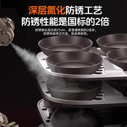中康铁锅铸铁平底锅无涂层家用加深煎蛋烙饼不粘锅电磁炉牛排煎锅
