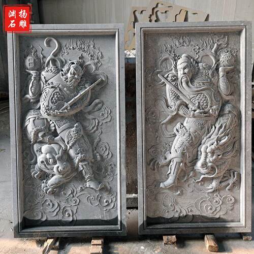 石雕门神浮雕秦叔宝壁画 画像定制青石汉白玉人物立体画 画门口镇
