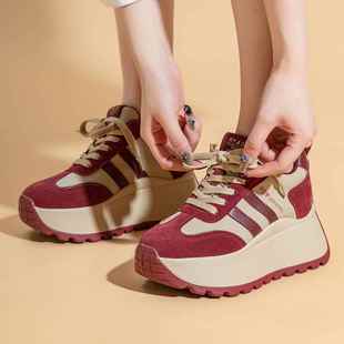 ZFCQ香港厚底内增高阿甘鞋女款真皮2024秋冬新款加绒显脚小德训鞋