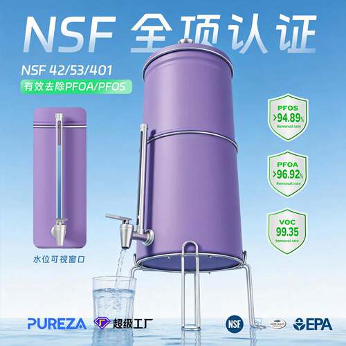 碧纯重力不锈钢桶净水机台面净水器NSF滤桶黑色载银BB9-2滤芯PF-2