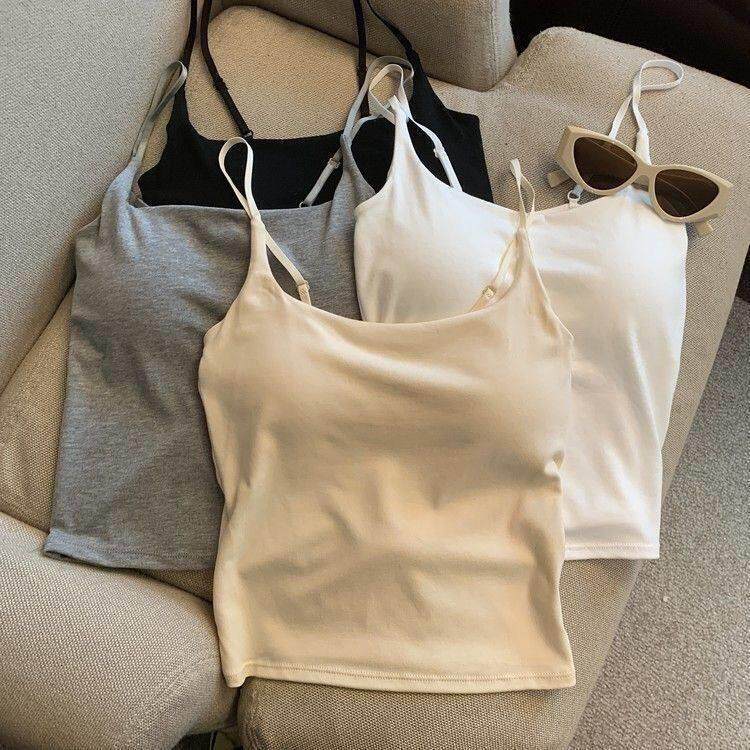 女士带胸垫吊带背心辣妹外穿纯欲内搭春夏季显瘦美背紧身打底上衣