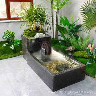 917石头流鱼水墙屏风户外庭院池景墙喷泉背造月景石艺叠水鱼清川