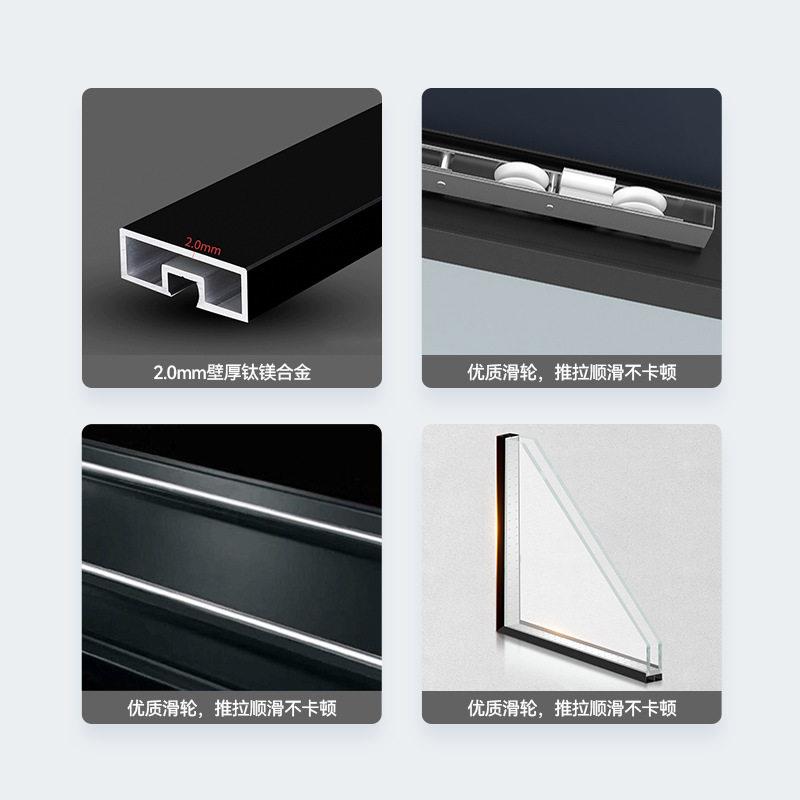 三联动极窄推拉门坚固铝合金双层钢化玻璃门厨房隔断吊轨推拉门