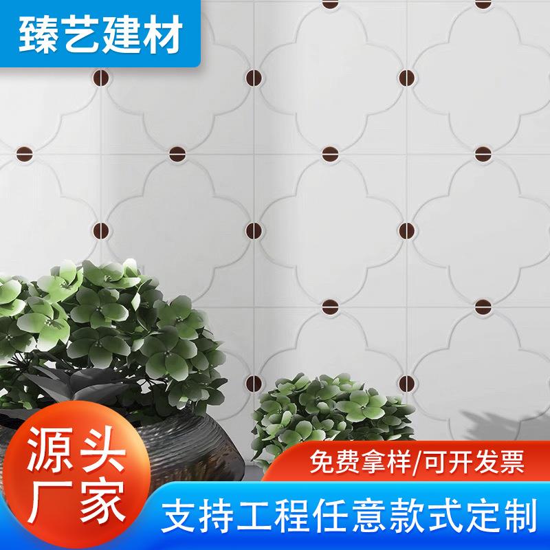 网红全瓷墙砖圆圈点缀复古凹凸面小白砖卫生间厨房阳台连锁背景墙