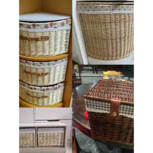 藤条储物篮定制柳条储物篮橱柜角扇形角框格纹三角形抽屉定制