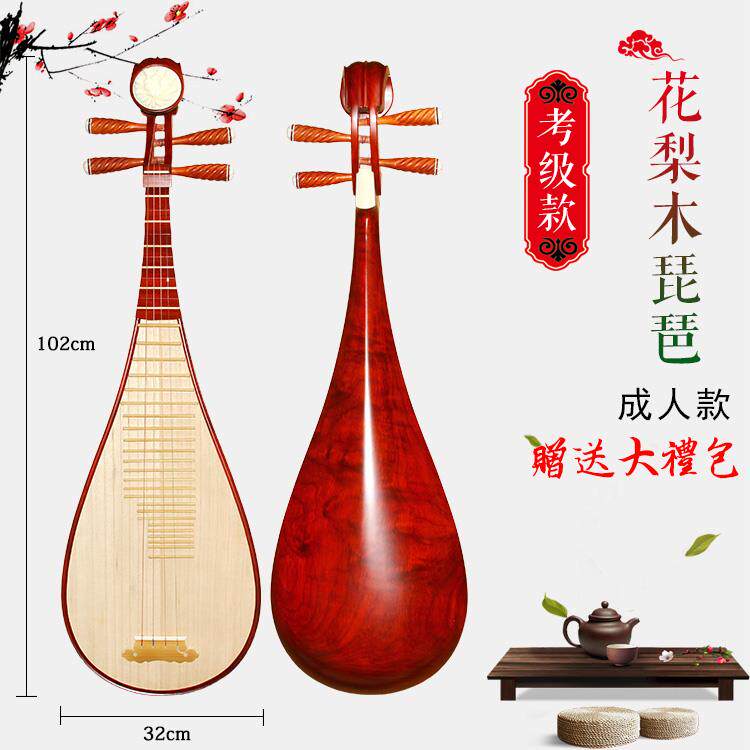 高档硬木琵红鸡花梨木椿木翅木成人乐青年儿童幼儿小黑色练琶习北