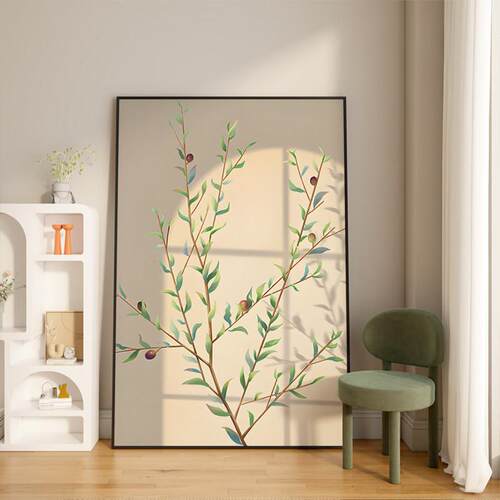 北欧奶油风绿植装饰画现代简约抽象客厅沙发壁画光影玄关餐厅挂画