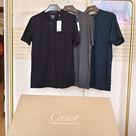 凯撒caser男夏季商务时尚，白搭休闲高级冰凉纯棉，三粒扣圆领短袖t恤