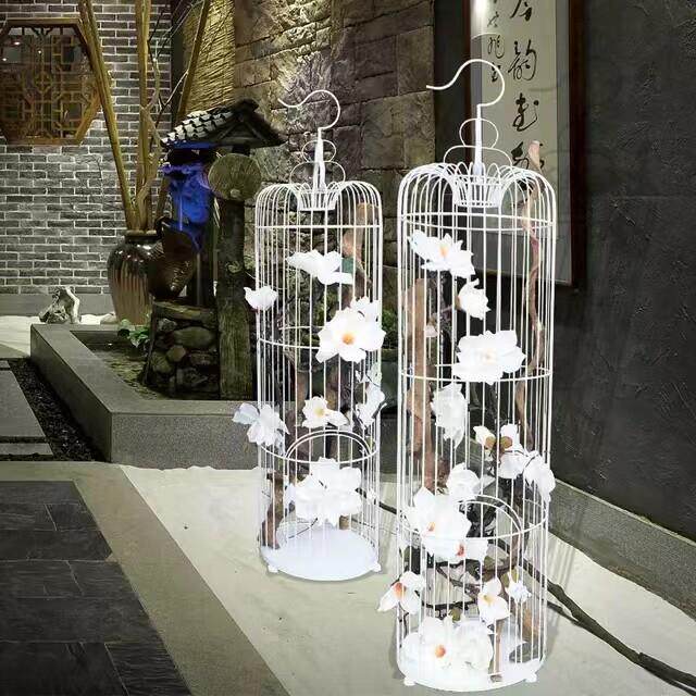 欧式装饰铁艺鸟笼花艺黑白色落地鸟笼婚庆大号鸟笼样板房摆件鸟笼