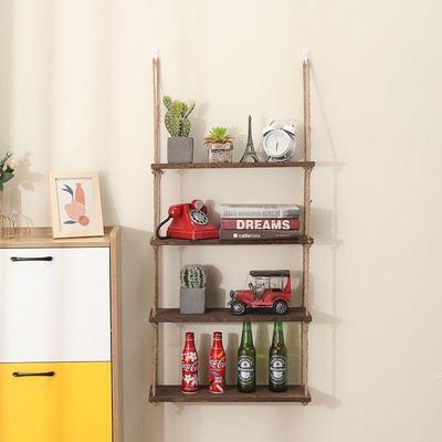 打孔麻绳隔板书架书桌收纳置物架