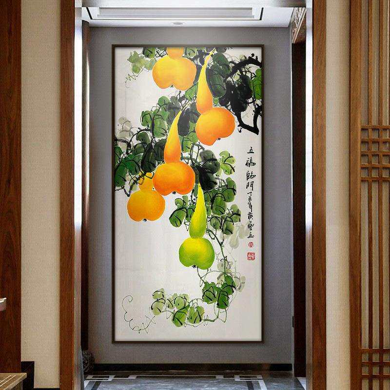 五福临门新中式入户玄关竖版装饰纺织机械配件