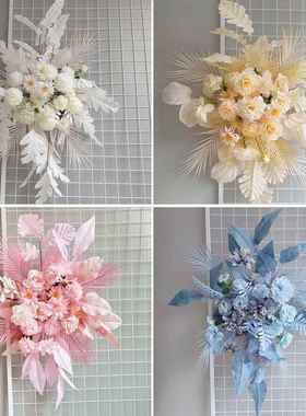 婚庆仿真花鸟巢叶白色地排花森系粉色系角花路引花排婚礼背景挂花