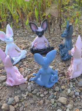 跨境创意树脂无毛猫饰摆ZY202106卡通小家居微景观件猫工艺品装公