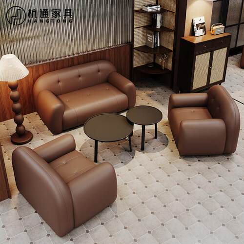 中古风小酒馆沙发组合复古咖啡厅奶茶店卡座沙发休闲接待桌椅组合