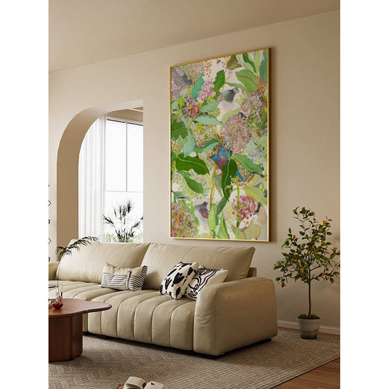 客厅餐厅玄关装饰画   ins风绿色植物花鸟卧室竖版挂画背景墙壁画图片