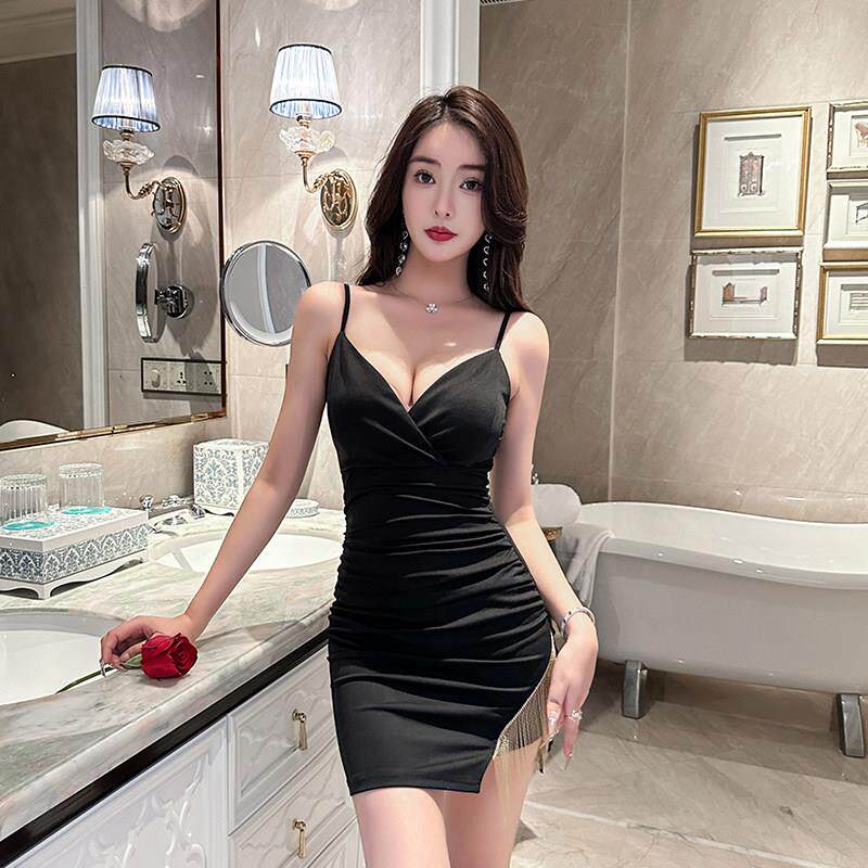 夏季辣妹吊带裙2023新款黑色气质连衣裙女收腰显瘦包臀裙短款裙子