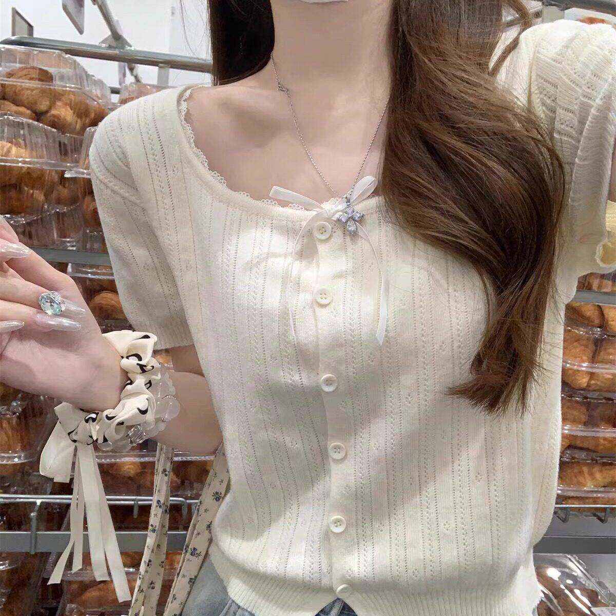 2025夏季新款针织短袖开衫配吊带高级感配裙子薄款小外搭上衣女装