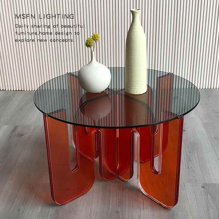 摩登设计创意波浪茶几亚克力钢化玻璃个性设计师网红圆形客厅边几