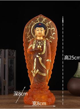 新款佛像摆件南无阿弥陀佛琉祖璃三宝佛药师关佛如来佛玄站立禅意