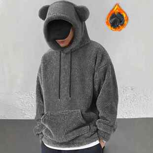 Cute Casual Velvet Loose Autumn Winter Essential Bear Ear